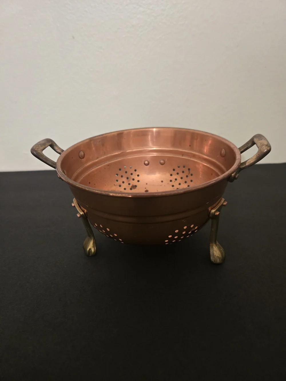 Copper Colander with Brass Claw Feet and Handles
